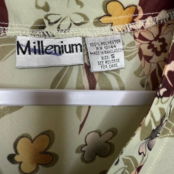 Vintage Millenium Floral Flared Sleeve Blouse Women S Green Multi Whimsical Goth - Picture 3 of 5